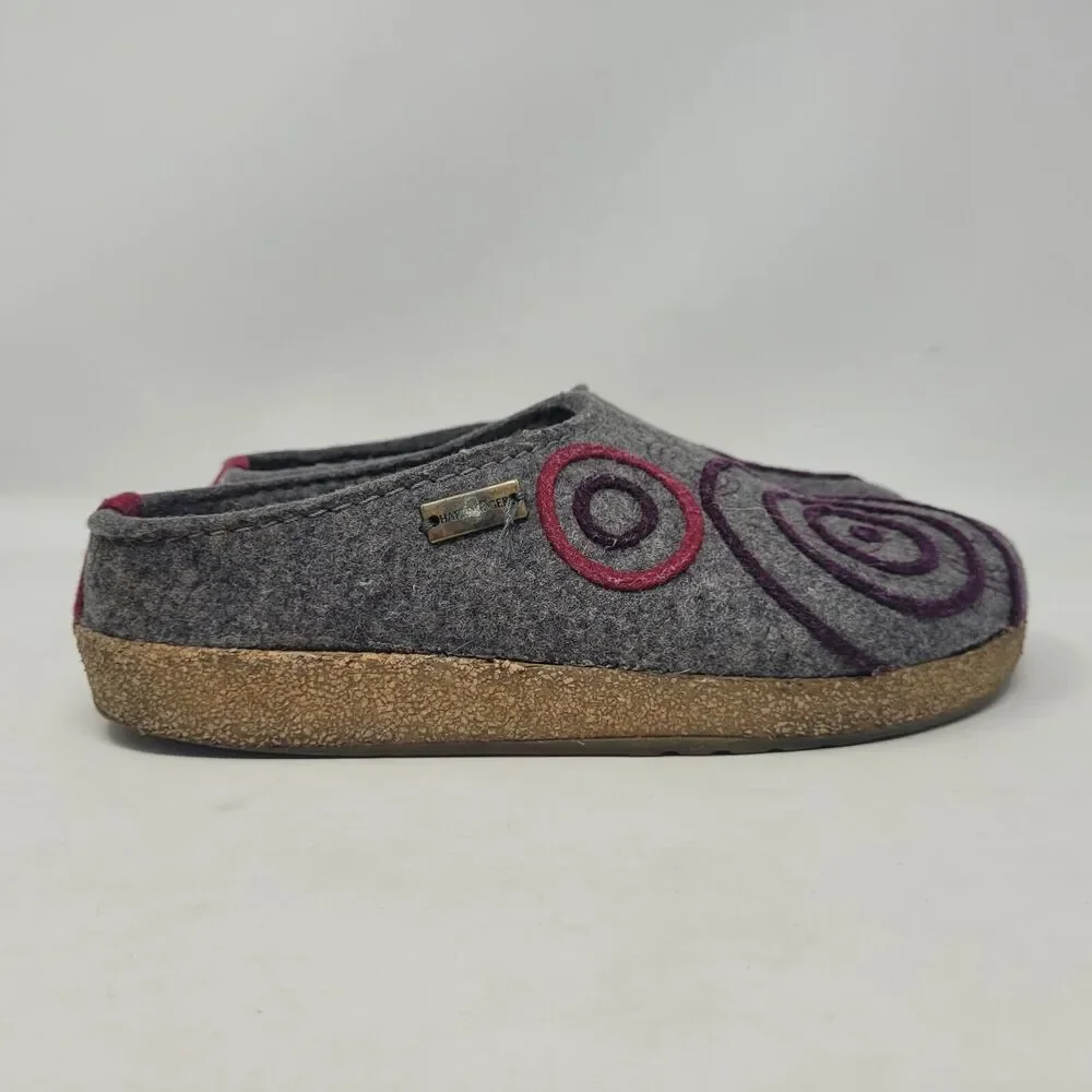 Haflinger Clogs EU40 US9 Gray Wool Felt Swing Swirls Geometric Slippers Slip On - Picture 2 of 11